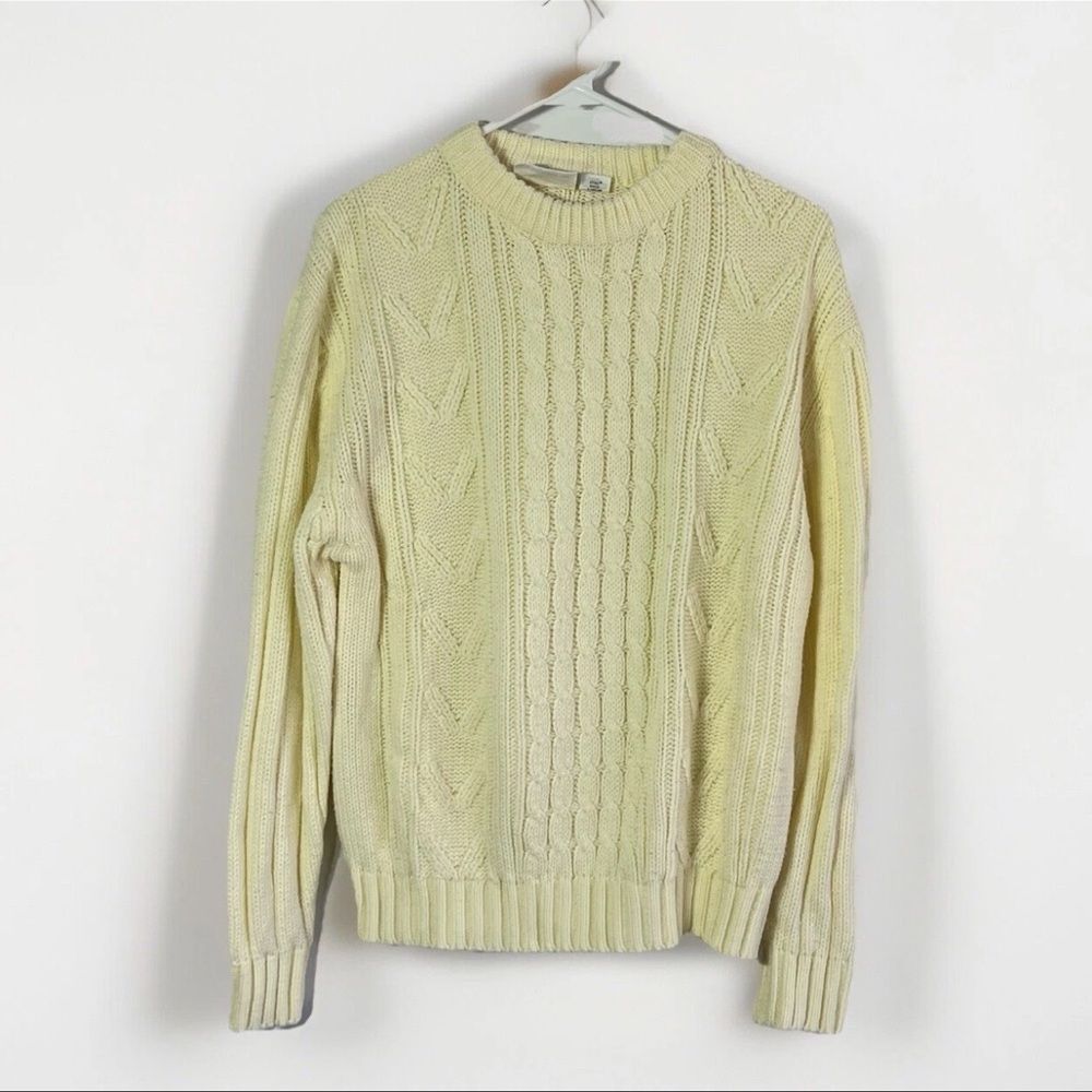 Vintage Sears Ivory/Cream Fisherman Sweater Large Cable Knit Crew Neck Pullover